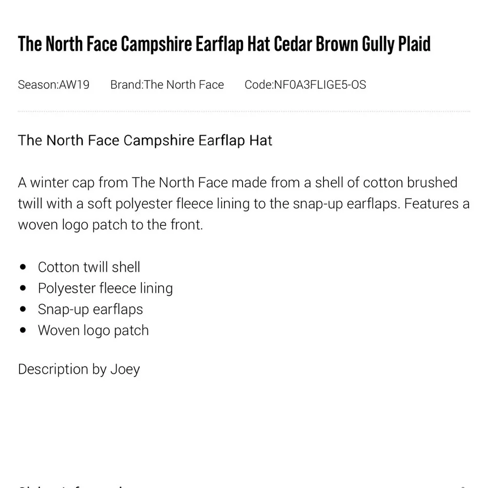 North Face Campshire Earflap Hat in a plaid pattern